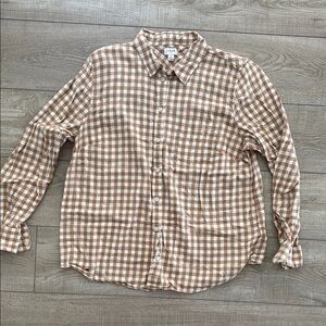 J. Crew Brown and White Checkered Button Down Shirt